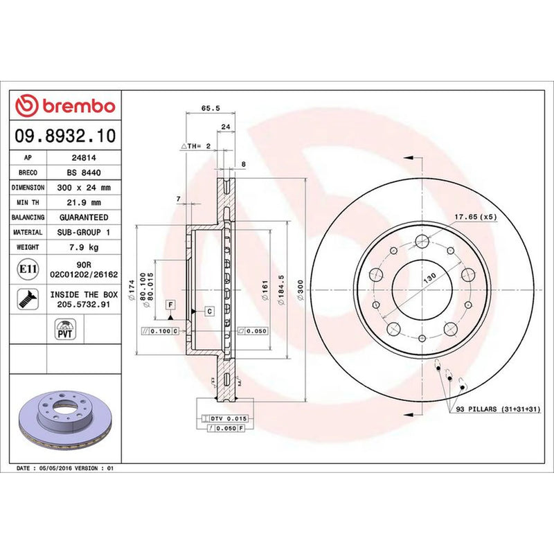 Brembo 2 x Front Brake Discs 09.8932.10