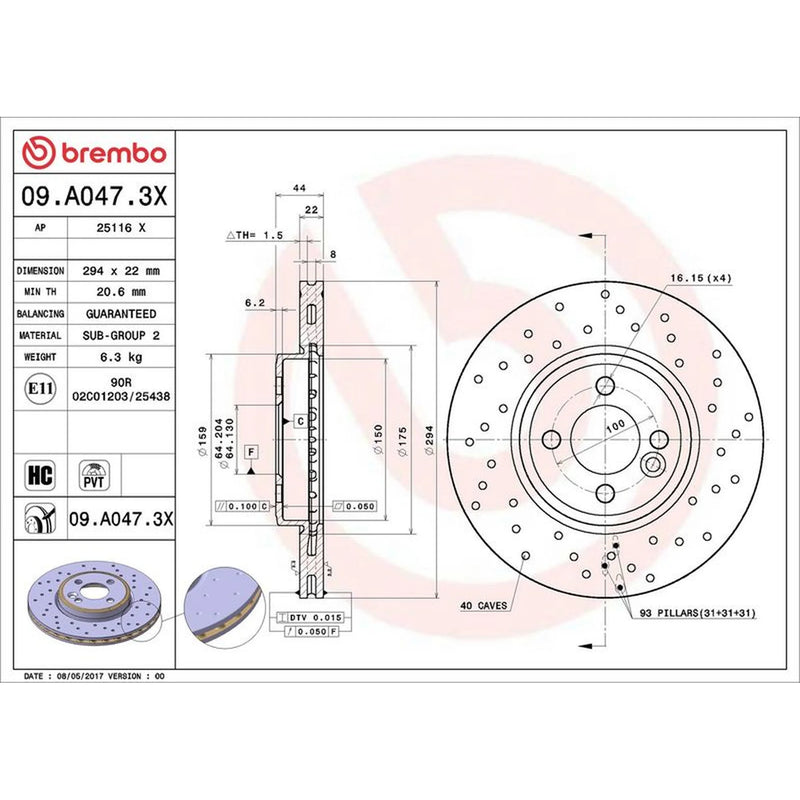 Brembo Xtra 2 x Perforated/Vented Front Brake Discs 09.A047.3X