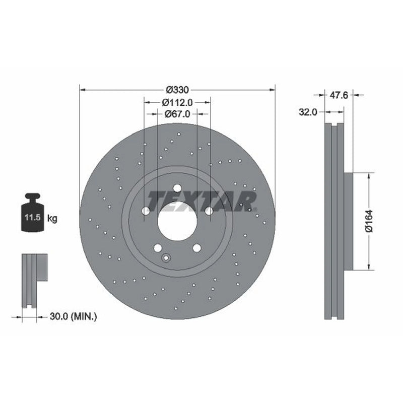 Textar 2 x Perforated Front Brake Discs 92124105