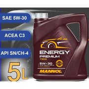 Mannol Premium 5w30 Fully Synthetic 5L Long Life Engine Oil Low Saps C3 dexos2