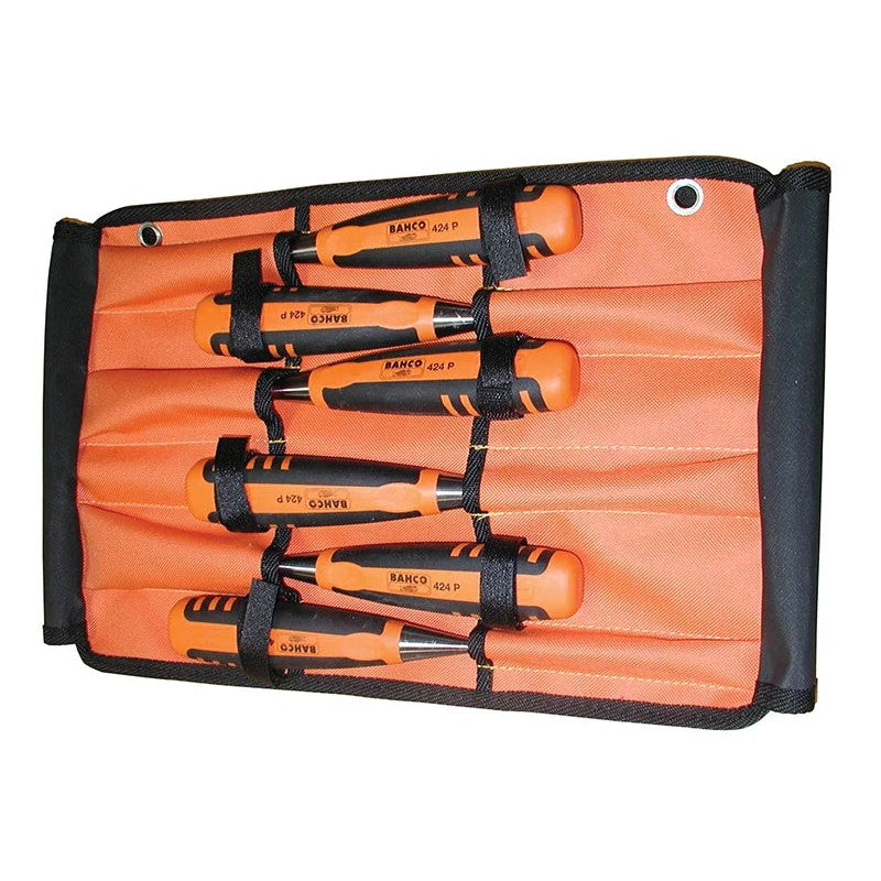 Bahco 424-P Bevel Edge Chisel Set in Roll, 6 Piece - 424P-S6-ROLL