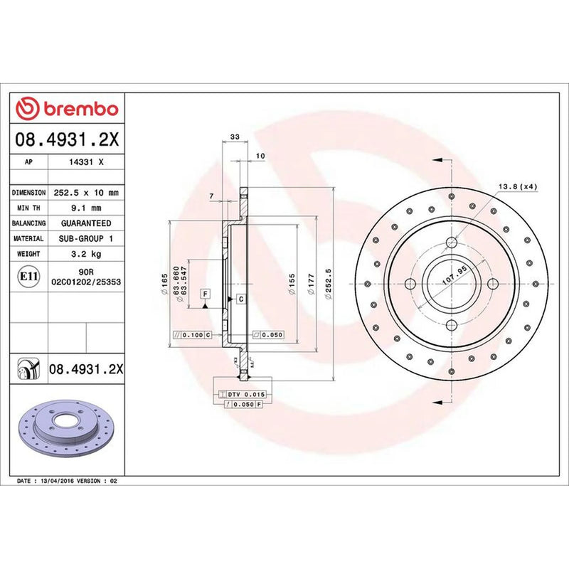 Brembo Xtra 2 x Perforated Rear Brake Discs 08.4931.2X