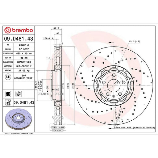Brembo 2 x Aluminium Front Brake Disc Hub Brake Discs 09.D481.43