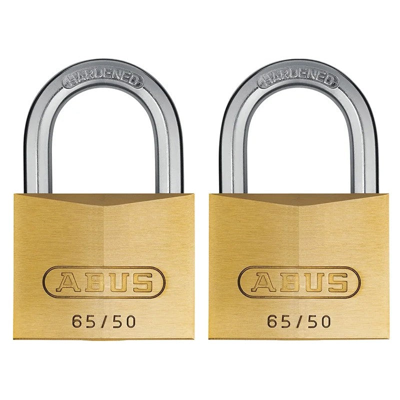 ABUS Mechanical 65/50mm Brass Padlock Twin Pack Carded - 10054258-01
