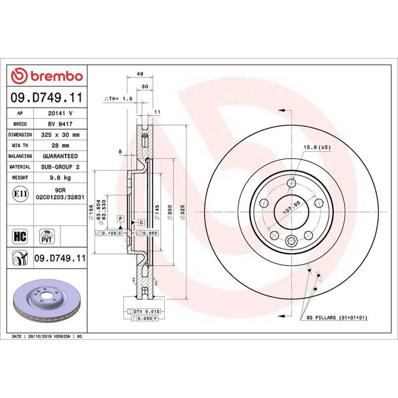 Brembo 2 x Front Brake Discs 09.D749.11