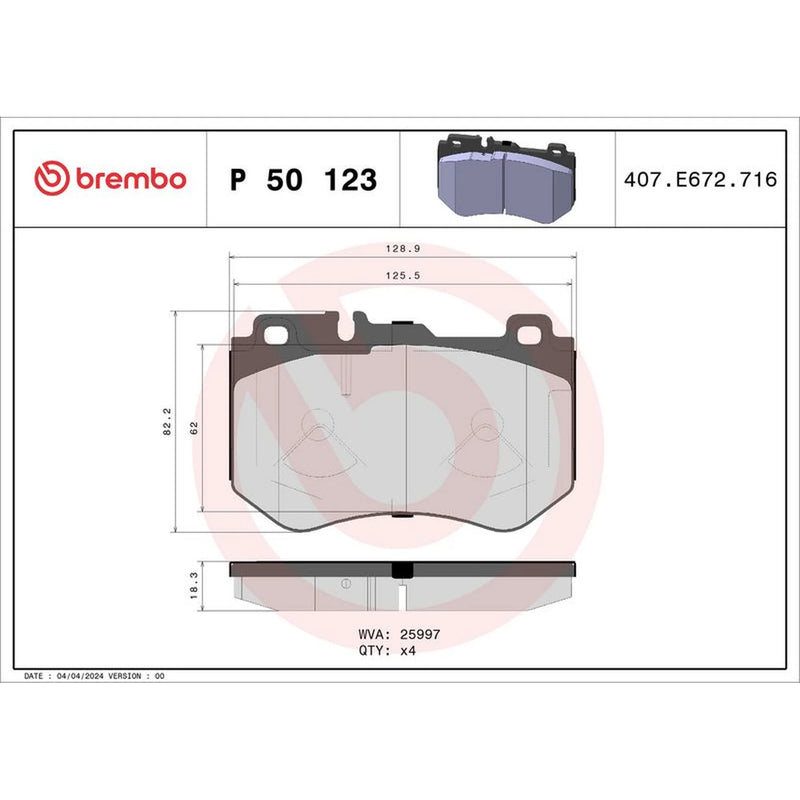Brembo 4 x Front Brake Pad Set P50123