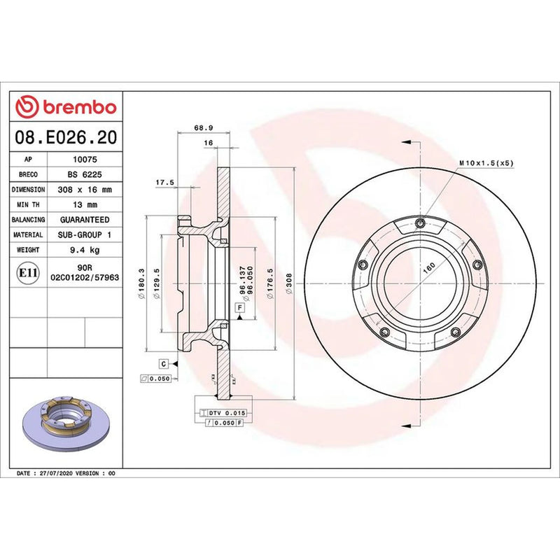 Brembo 2 x Rear Brake Discs 08.E026.20