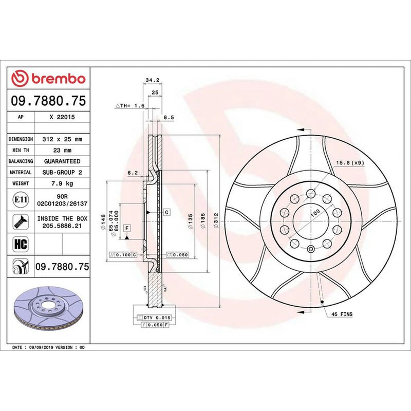 Brembo 2 x Slotted Front Brake Discs 09.7880.75