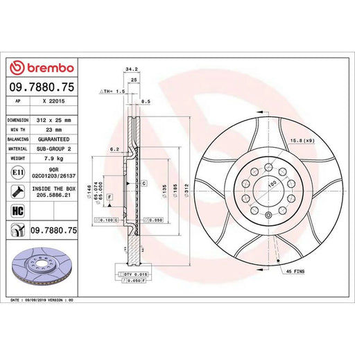 Brembo 2 x Slotted Front Brake Discs 09.7880.75
