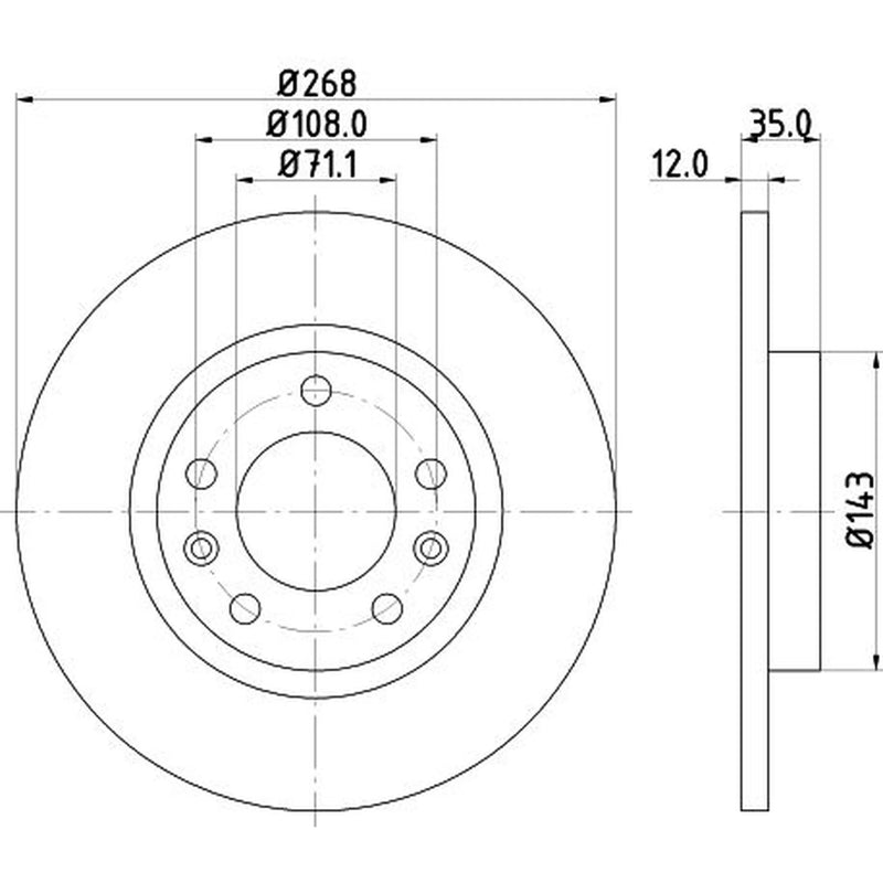 DON 2 x Solid Rear Brake Discs PCD19712