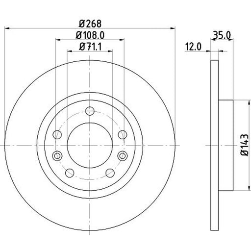 DON 2 x Solid Rear Brake Discs PCD19712