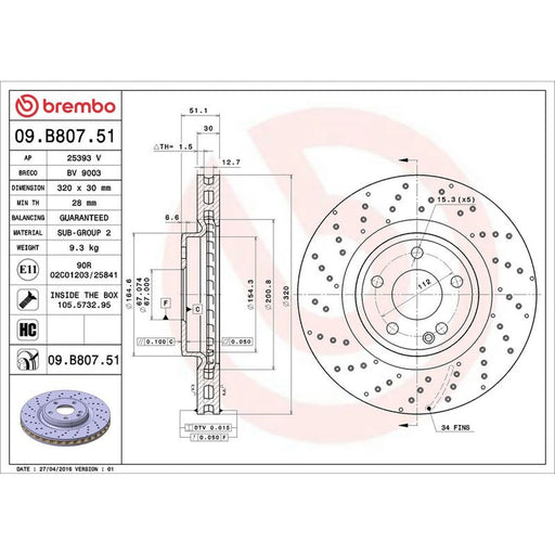 Brembo 2 x Perforated/Vented Front Brake Discs 09.B807.51