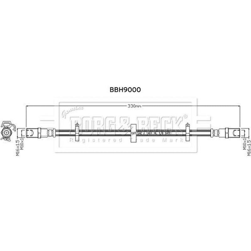 Borg & Beck Brake Hydraulic Hose Line Front Left BBH9000