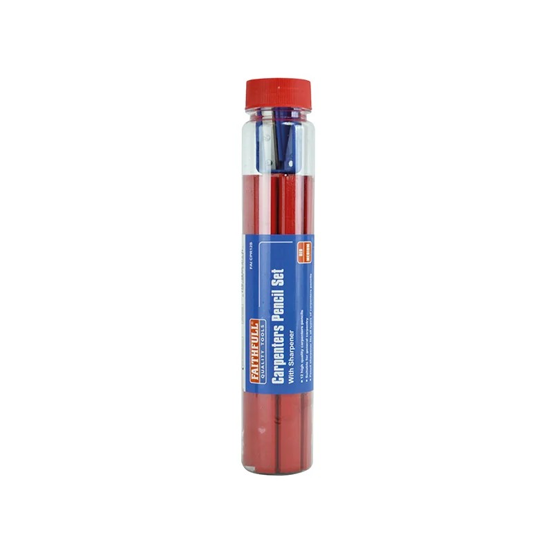 Faithfull Carpenter's Pencils Tube & Sharpener - FAICPR12S