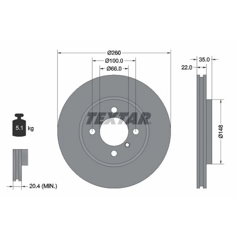 Textar 2 x Vented Front Brake Discs 92026503