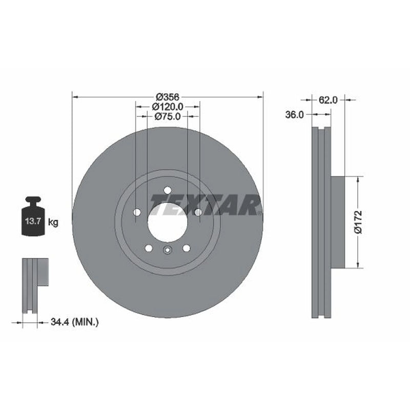 Textar 2 x Internally Vented Front Brake Discs 92146203