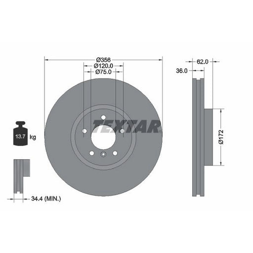 Textar 2 x Internally Vented Front Brake Discs 92146203