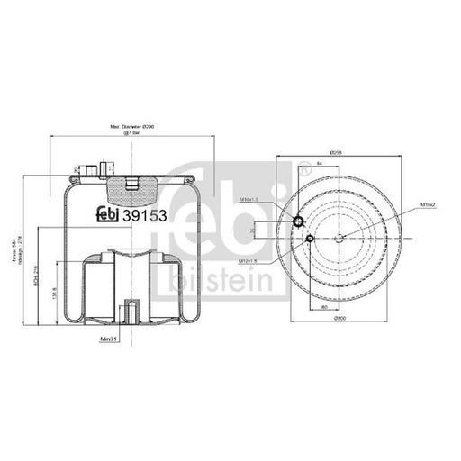 Febi Air Suspension Bellow 180mm Rear 39153