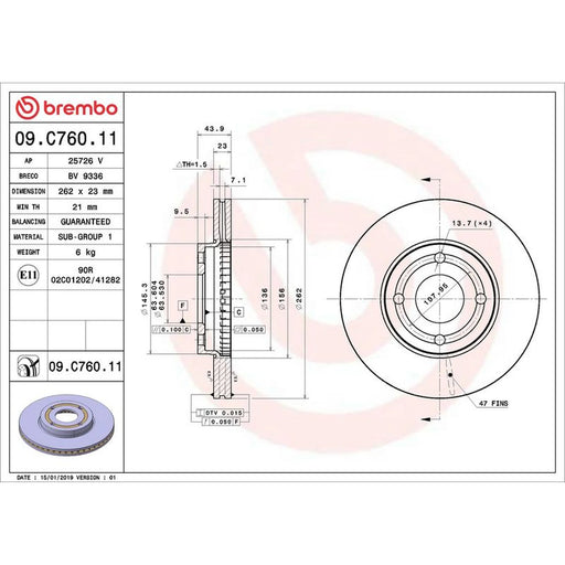 Brembo 2 x Front Brake Discs 09.C760.11