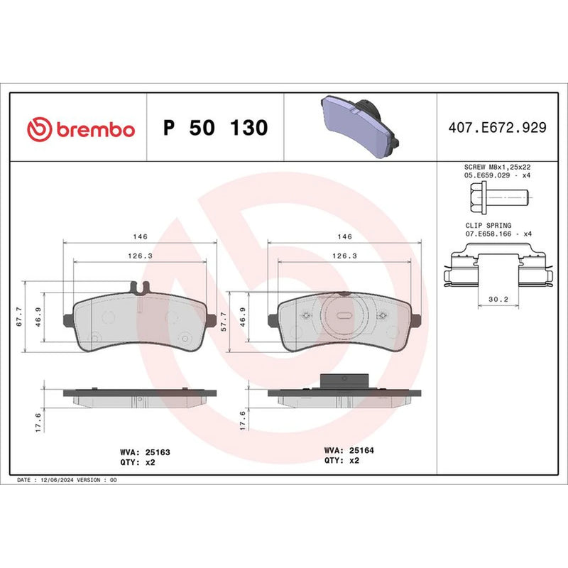 Brembo 4 x Rear Brake Pad Set P50130