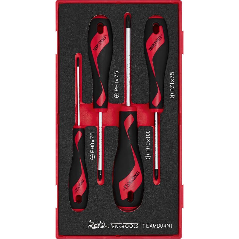 Teng Tools Screwdriver Set FOAM1 4 Pieces Phillips/Pozi