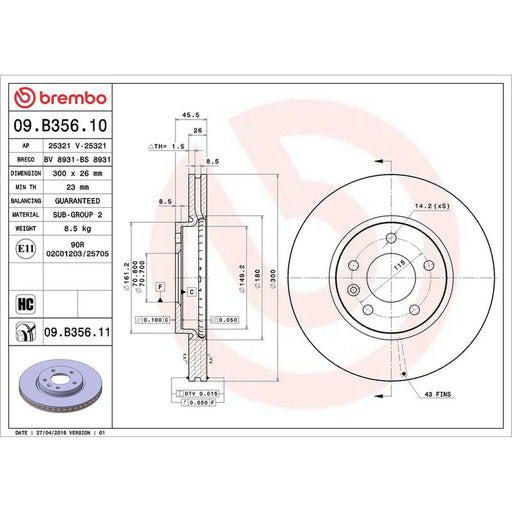 Brembo 2 x Front Brake Discs 09.B356.11