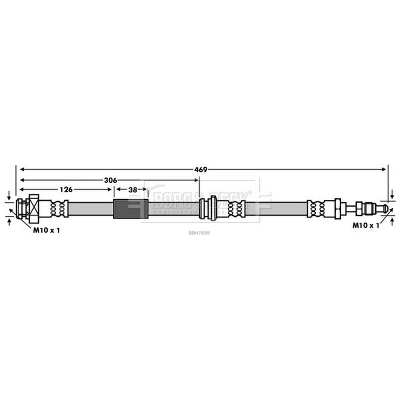 Borg & Beck Brake Hydraulic Hose Line Front Left BBH7698