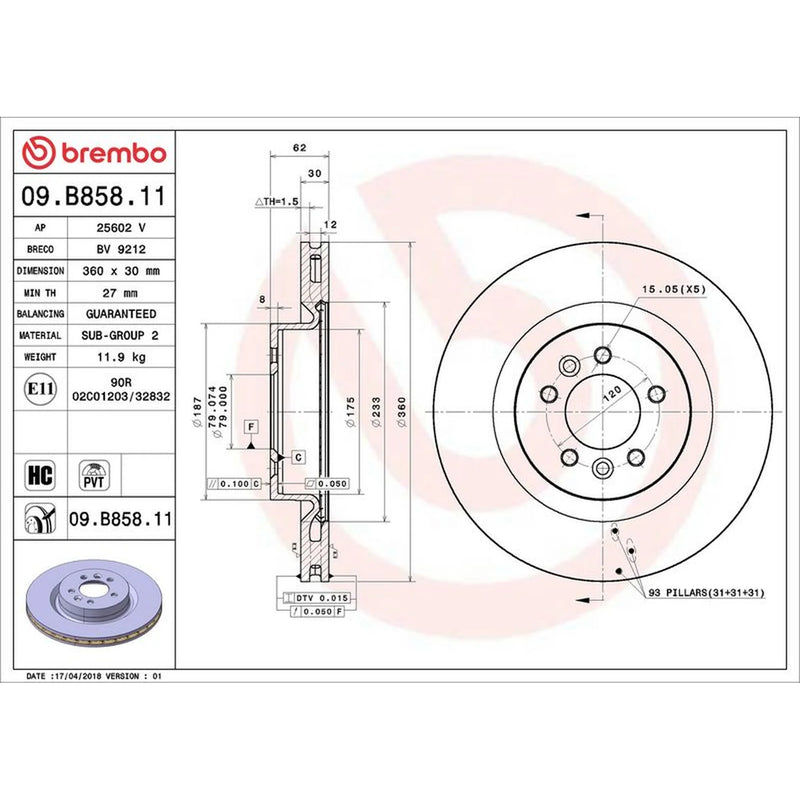 Brembo 2 x Front Brake Discs 09.B858.11