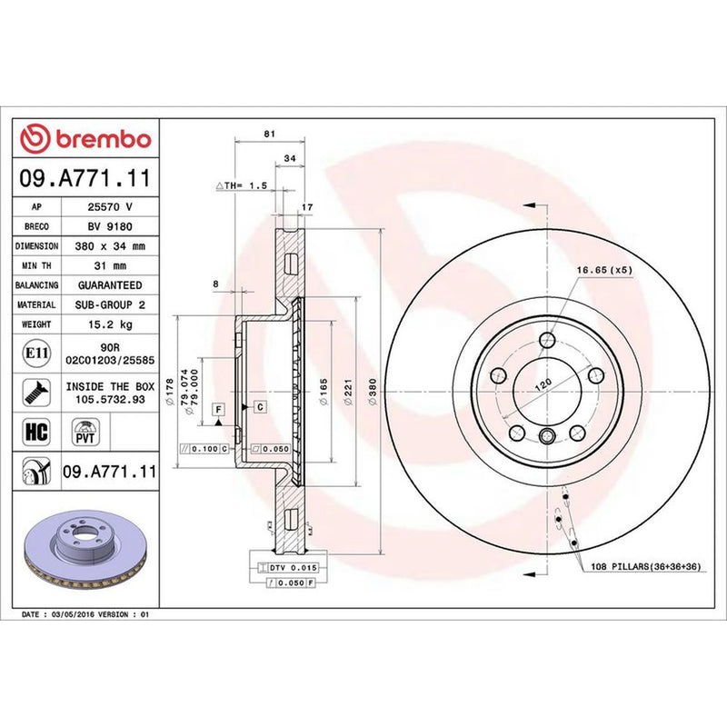 Brembo 2 x Front Brake Discs 09.A771.11