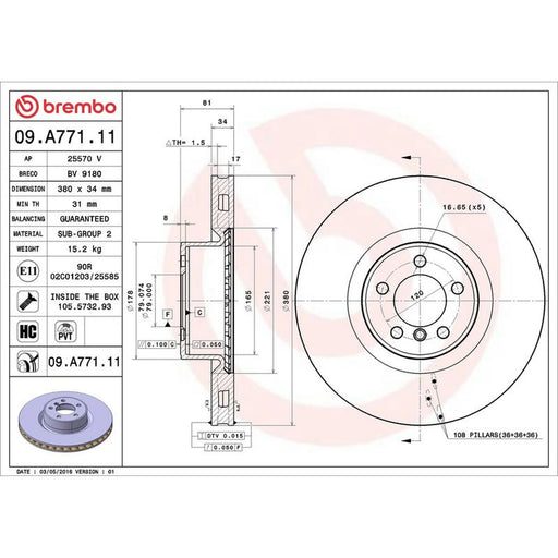 Brembo 2 x Front Brake Discs 09.A771.11