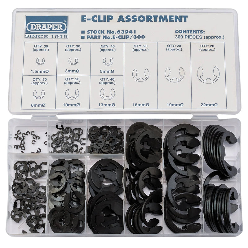 Draper E-Clip Assortment 300 Pieces in Plastic Storage Case