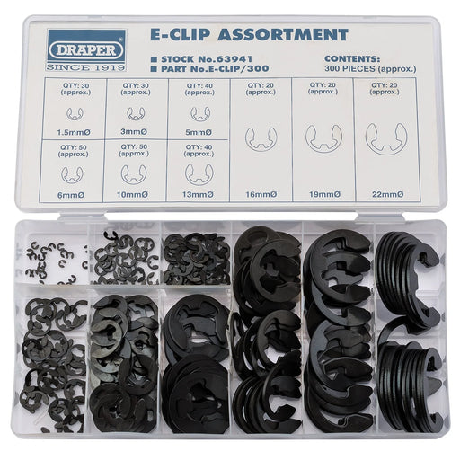Draper E-Clip Assortment 300 Pieces in Plastic Storage Case