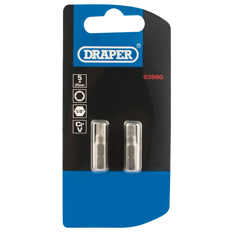 Draper Hexagonal Insert Bit 1/4" Hex 25mm Length Variations