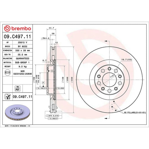 Brembo 2 x Front Brake Discs 09.C497.11