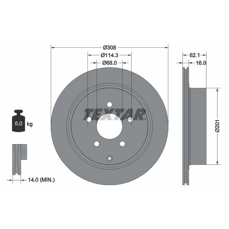 Textar 2 x Vented Rear Brake Discs 92149303