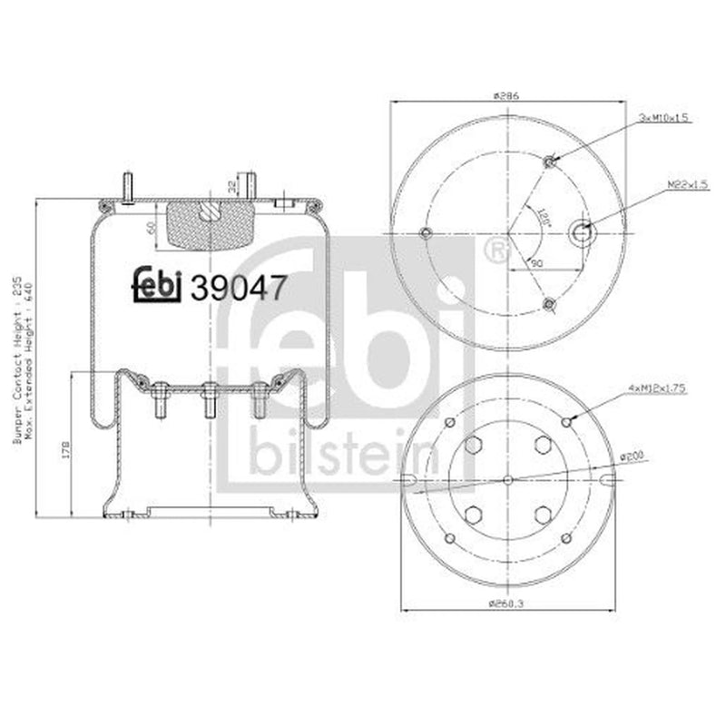 Febi Air Suspension Bellow 260mm 39047