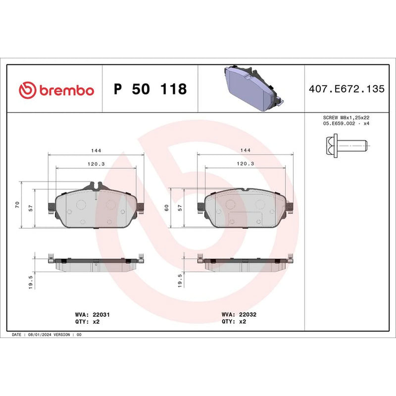 Brembo 4 x Front Brake Pad Set P50118