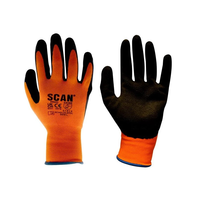Scan Hi-Vis Orange Foam Latex Coated Gloves - L (Size 9) - 2ARK46J-24
