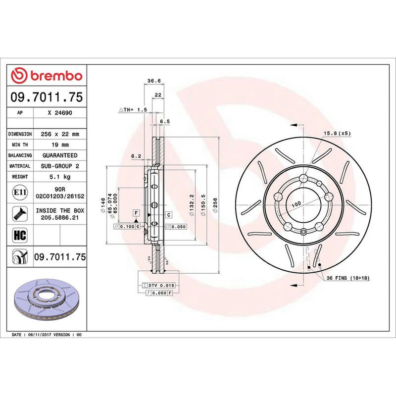 Brembo 2 x Slotted Front Brake Discs 09.7011.75