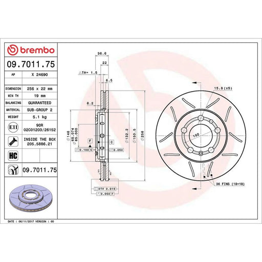 Brembo 2 x Slotted Front Brake Discs 09.7011.75