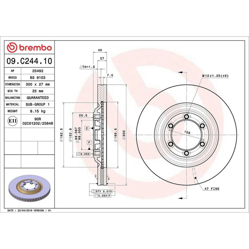 Brembo 2 x Internally Vented Front Brake Discs 09.C244.10