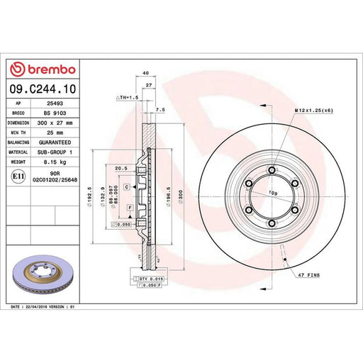 Brembo 2 x Internally Vented Front Brake Discs 09.C244.10