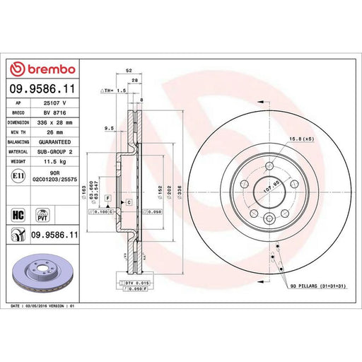 Brembo 2 x Internally Vented Front Brake Discs 09.9586.11