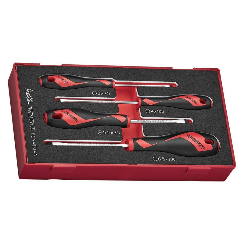 Teng Tools Screwdriver Set FOAM1 4 Pieces Flat Tip