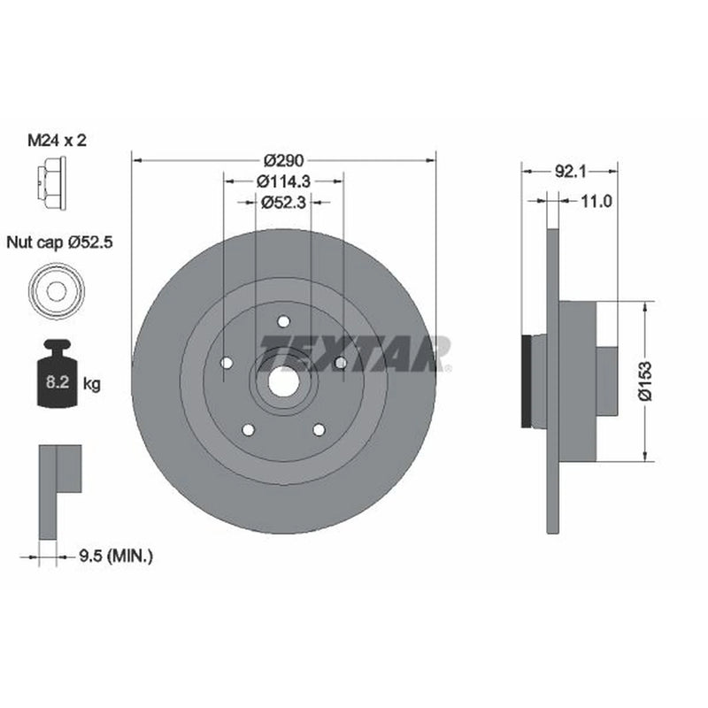 Textar 2 x Solid Rear Brake Discs 92254103