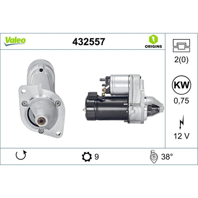 Valeo Starter Motor 12V 0.75kW 9 Teeth 432557