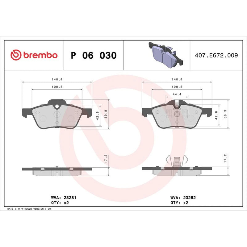 Brembo 4 x Front Brake Pad Set P06030