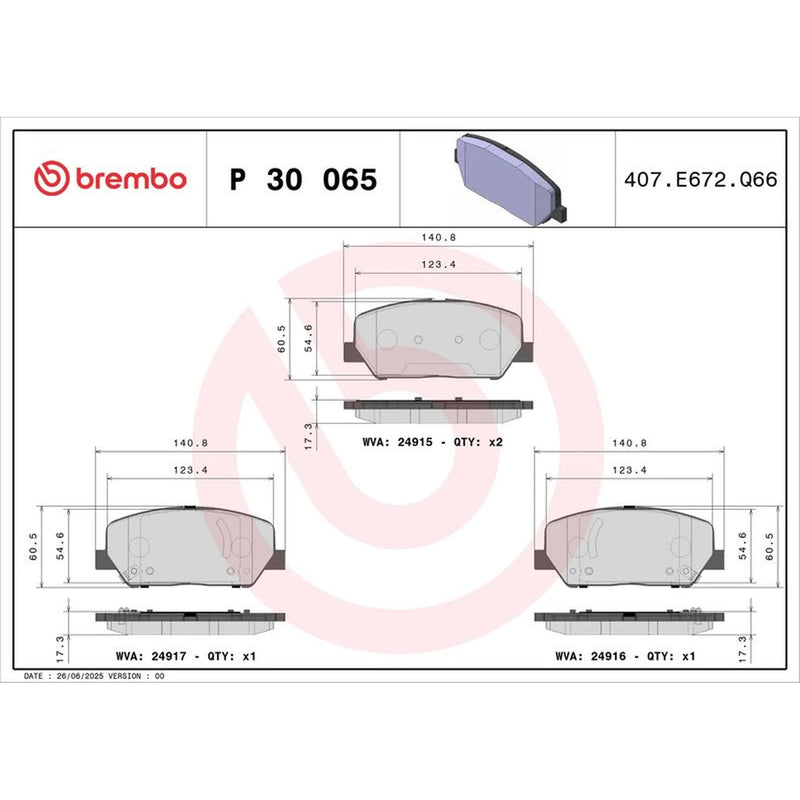 Brembo 4 x Front Brake Pad Set P30065