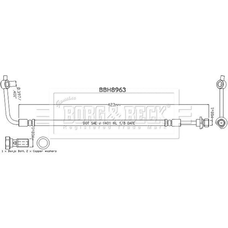 Borg & Beck Brake Hydraulic Hose Line Front Left BBH8963