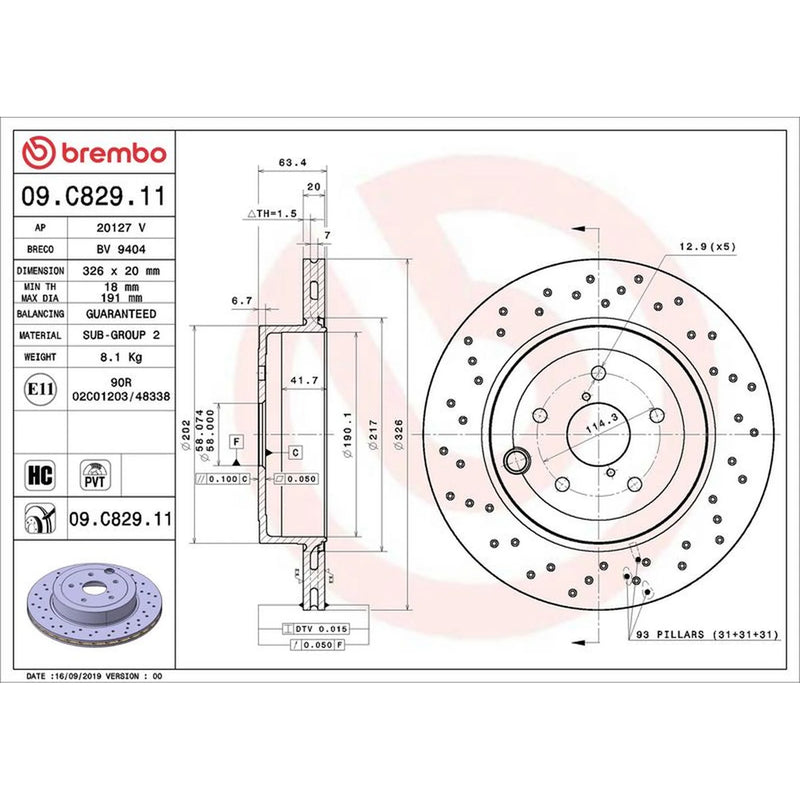 Brembo 2 x Perforated/Vented Rear Brake Discs 09.C829.11
